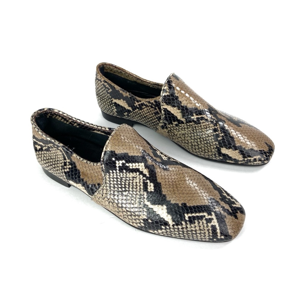 AQUATALIA Revy Snake Loafer Embossed Leather Tan Black  Slip On 8.5